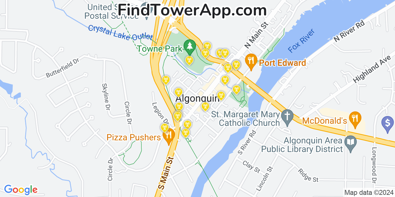 AT&T 4G/5G cell tower coverage map Algonquin, Illinois