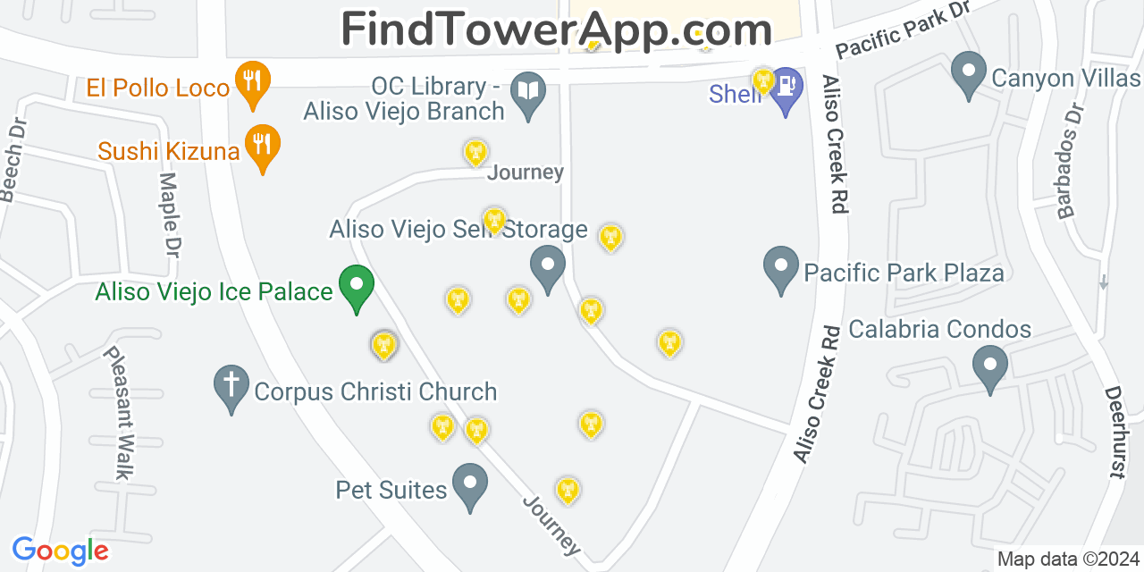 AT&T 4G/5G cell tower coverage map Aliso Viejo, California