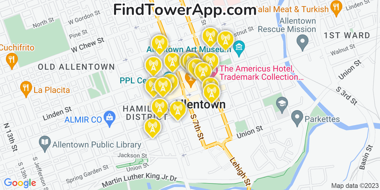 Verizon 4G/5G cell tower coverage map Allentown, Pennsylvania