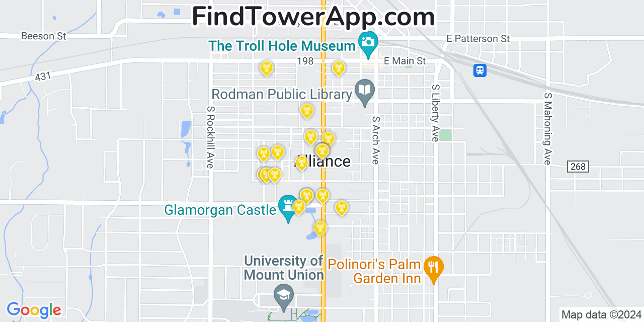 AT&T 4G/5G cell tower coverage map Alliance, Ohio