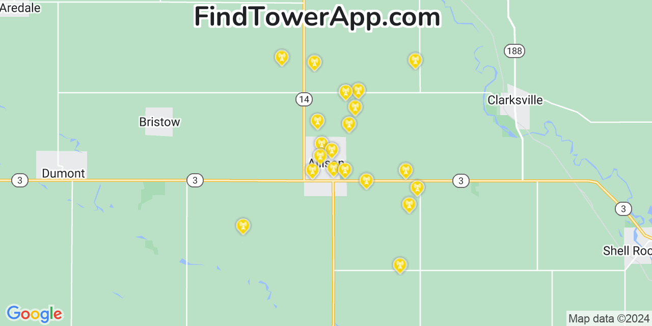 Verizon 4G/5G cell tower coverage map Allison, Iowa