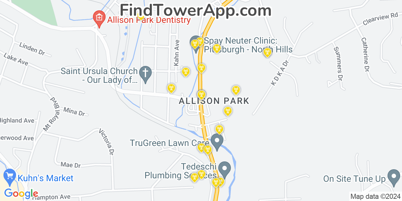 Verizon 4G/5G cell tower coverage map Allison Park, Pennsylvania