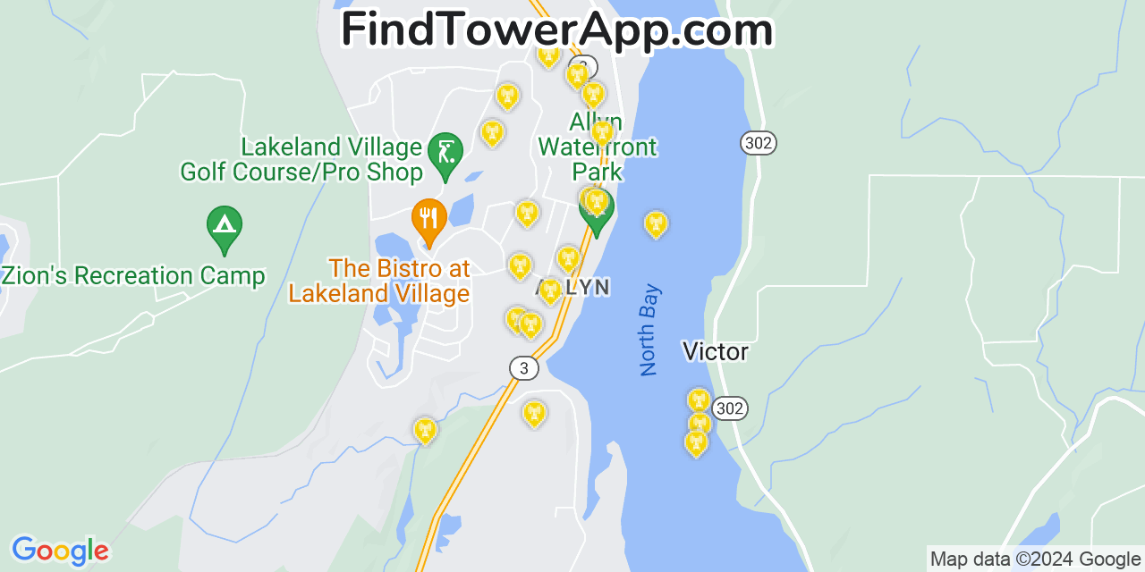 Verizon 4G/5G cell tower coverage map Allyn, Washington