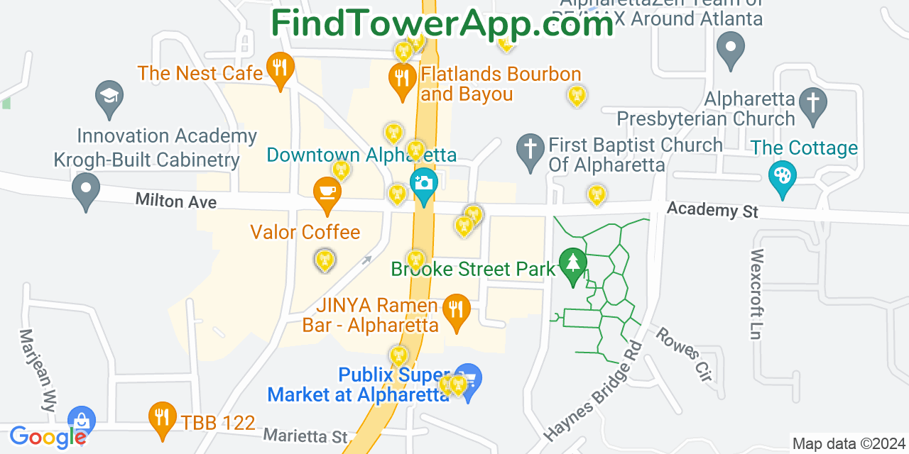 AT&T 4G/5G cell tower coverage map Alpharetta, Georgia