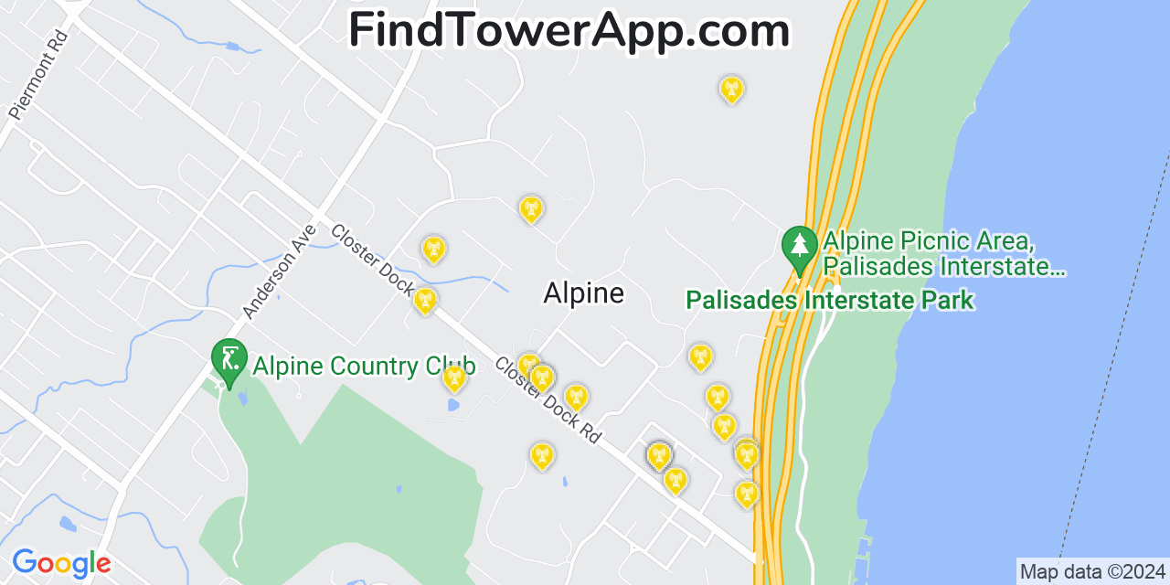 AT&T 4G/5G cell tower coverage map Alpine, New Jersey