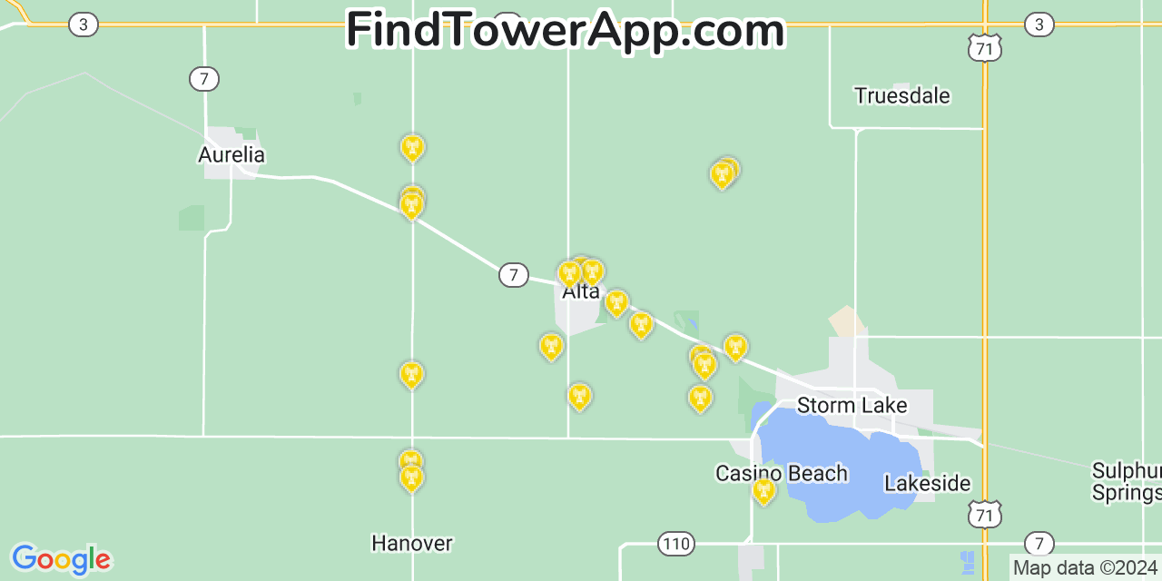 AT&T 4G/5G cell tower coverage map Alta, Iowa