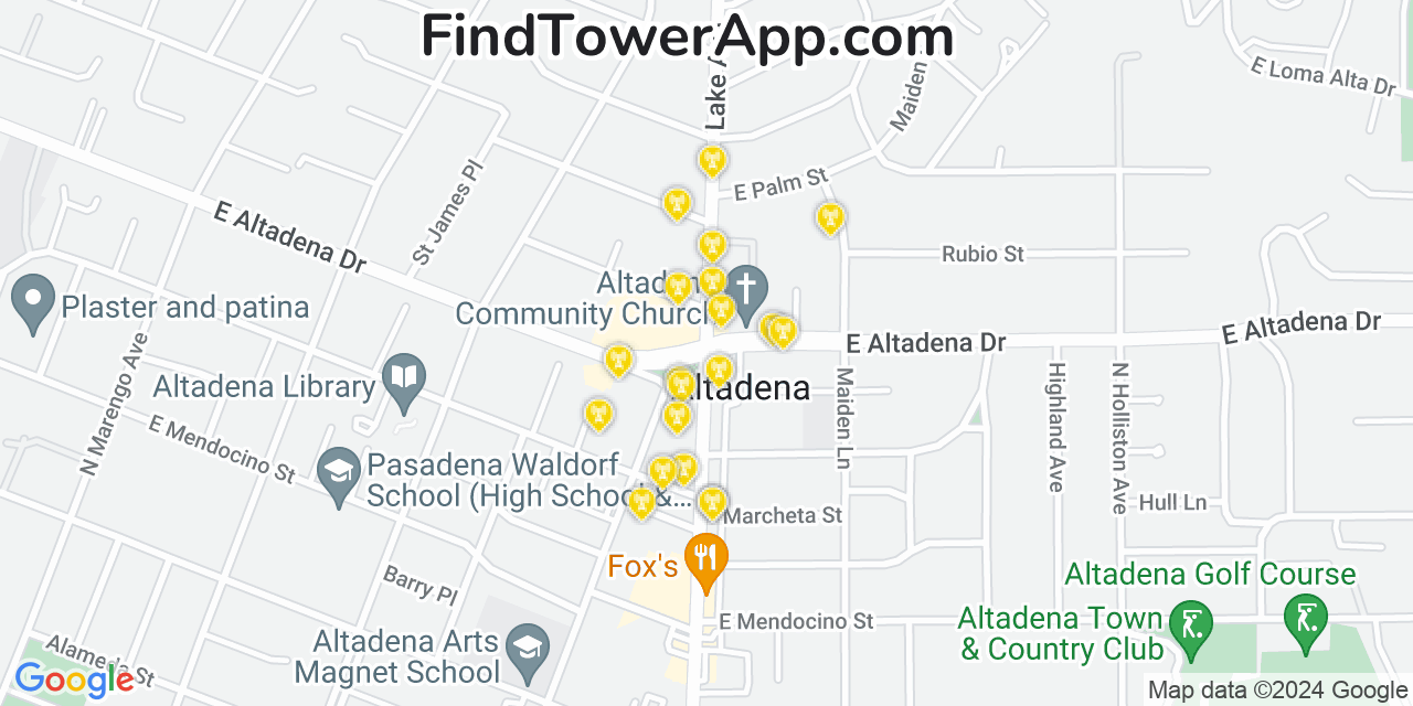 AT&T 4G/5G cell tower coverage map Altadena, California