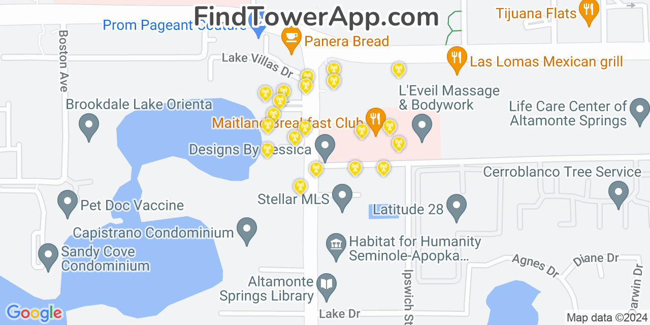 AT&T 4G/5G cell tower coverage map Altamonte Springs, Florida