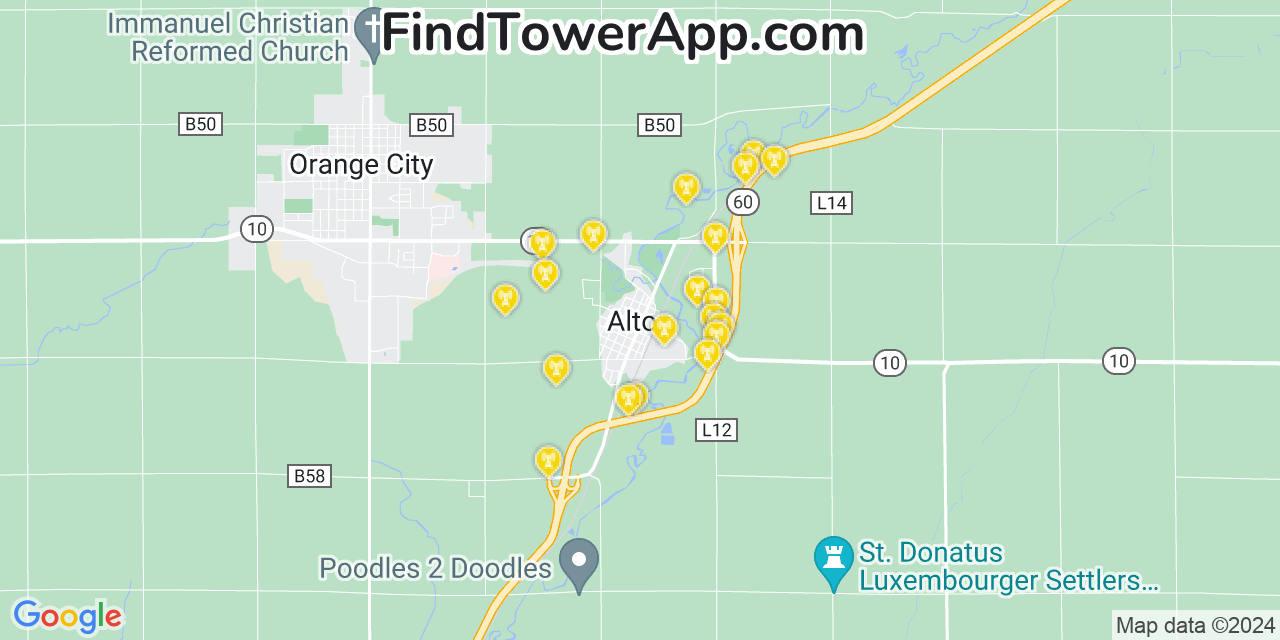 AT&T 4G/5G cell tower coverage map Alton, Iowa