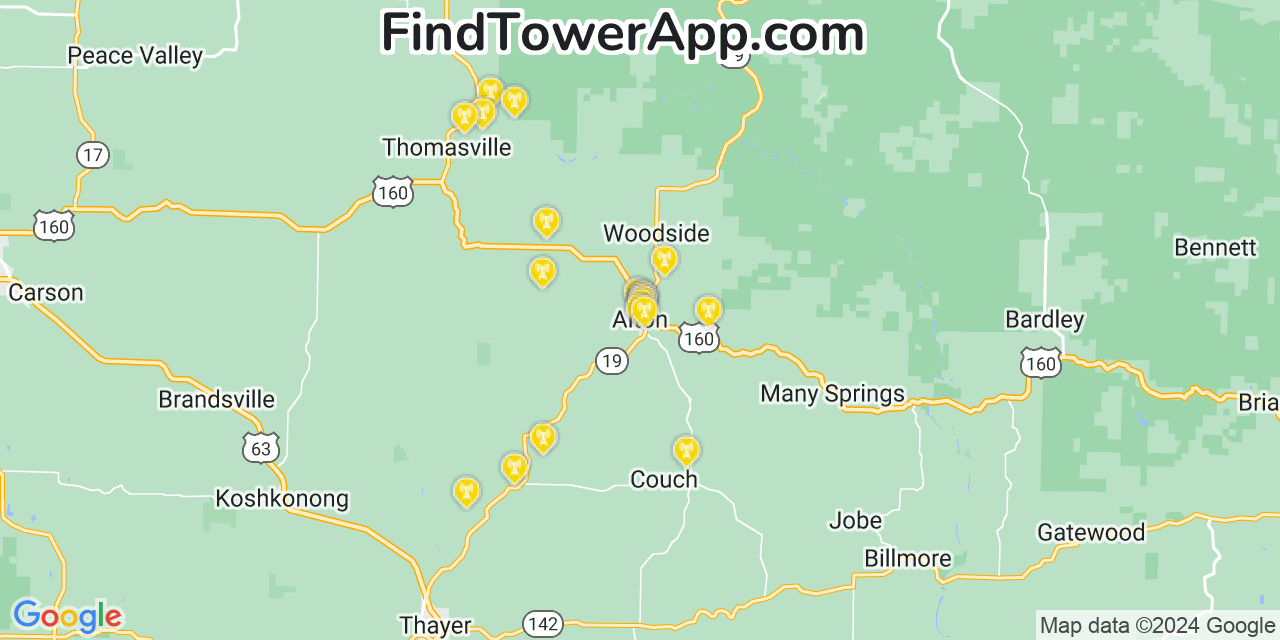 AT&T 4G/5G cell tower coverage map Alton, Missouri