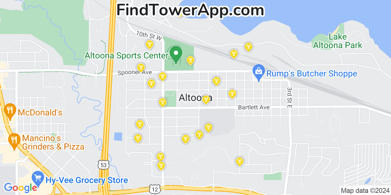 Verizon 4G/5G cell tower coverage map Altoona, Wisconsin