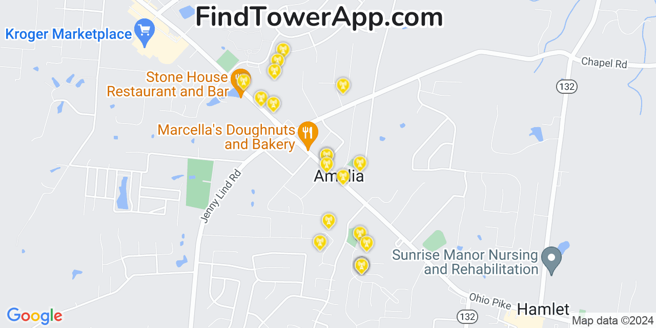 AT&T 4G/5G cell tower coverage map Amelia, Ohio