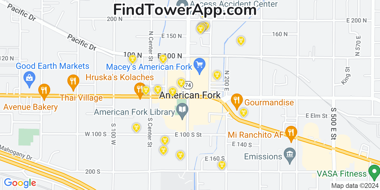 AT&T 4G/5G cell tower coverage map American Fork, Utah