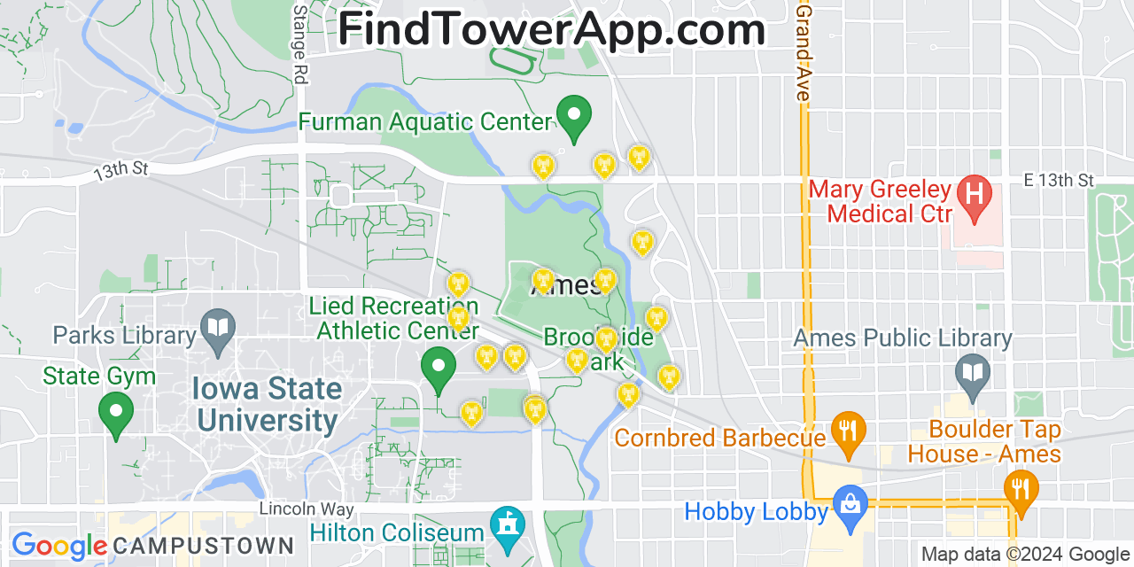 Verizon 4G/5G cell tower coverage map Ames, Iowa