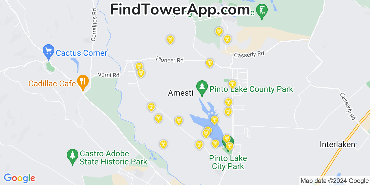 AT&T 4G/5G cell tower coverage map Amesti, California