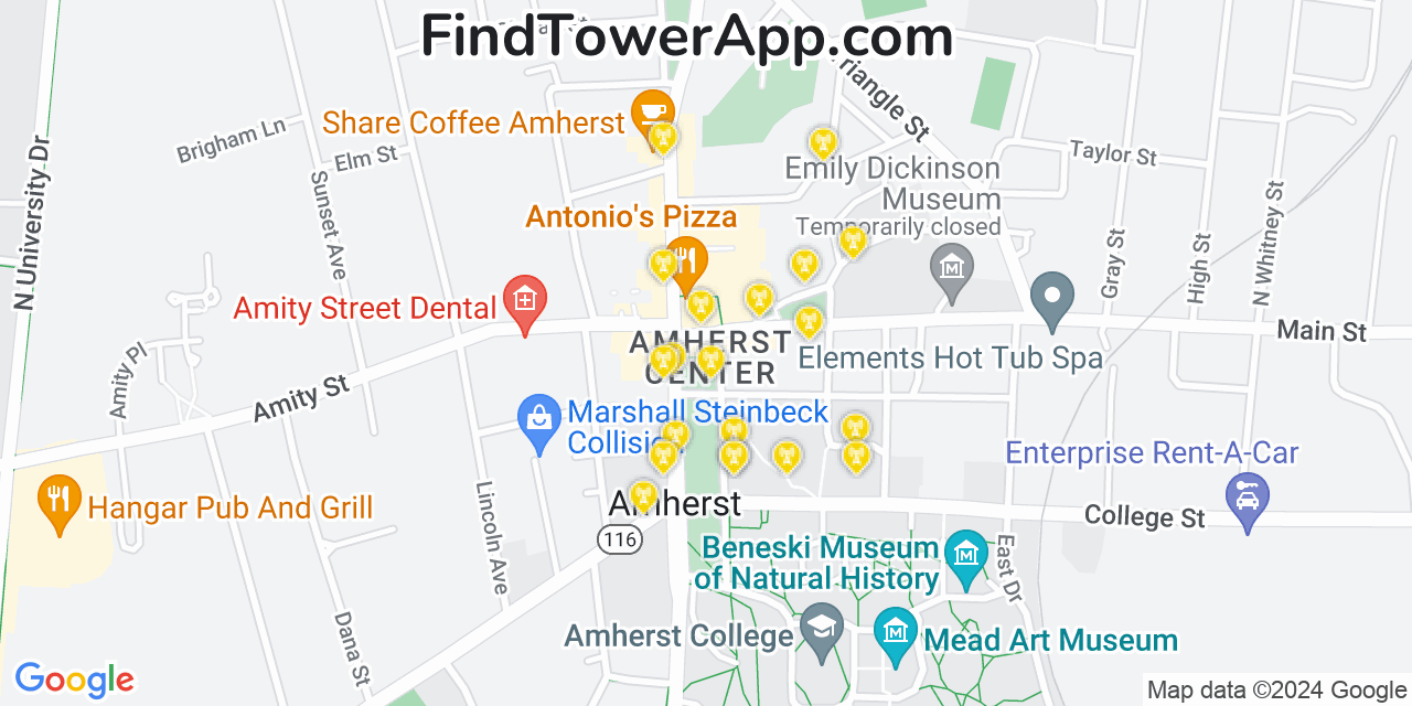 T-Mobile 4G/5G cell tower coverage map Amherst Center, Massachusetts