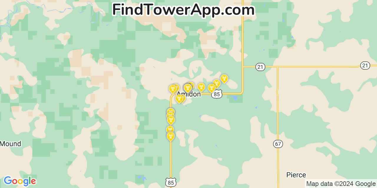 AT&T 4G/5G cell tower coverage map Amidon, North Dakota