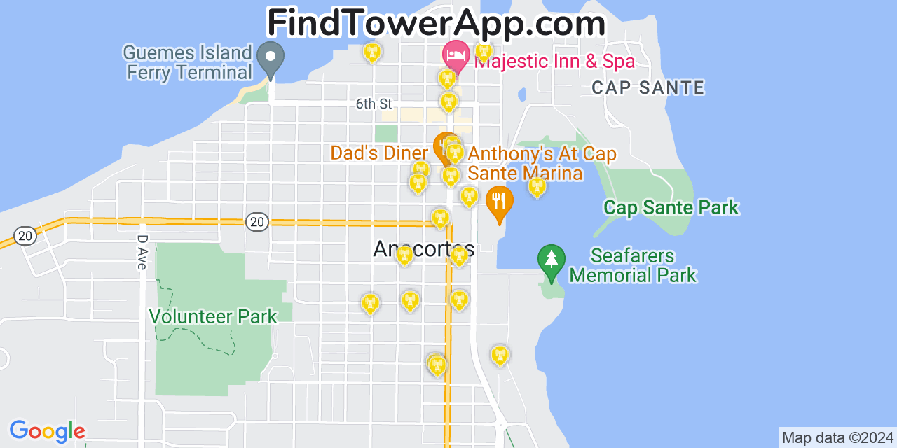 Verizon 4G/5G cell tower coverage map Anacortes, Washington