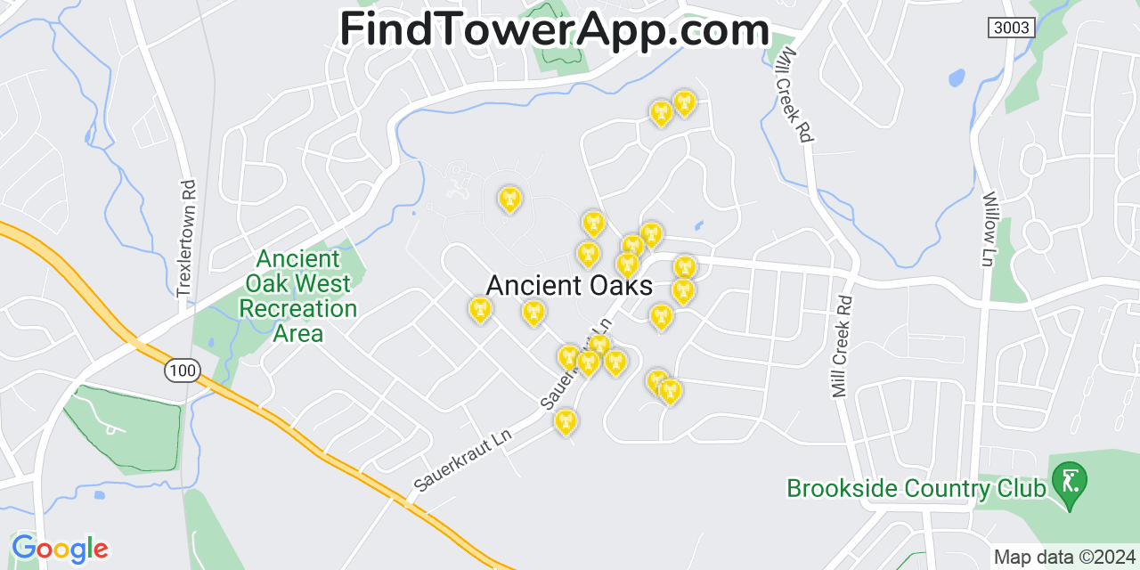 Verizon 4G/5G cell tower coverage map Ancient Oaks, Pennsylvania