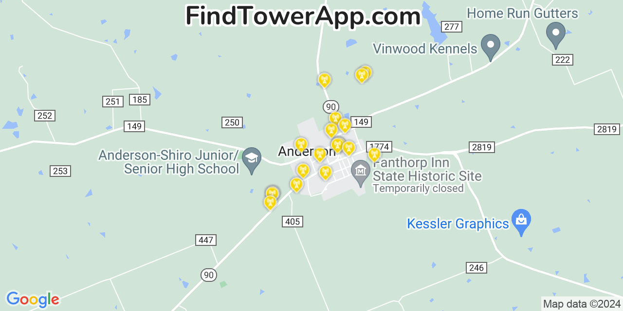 AT&T 4G/5G cell tower coverage map Anderson, Texas