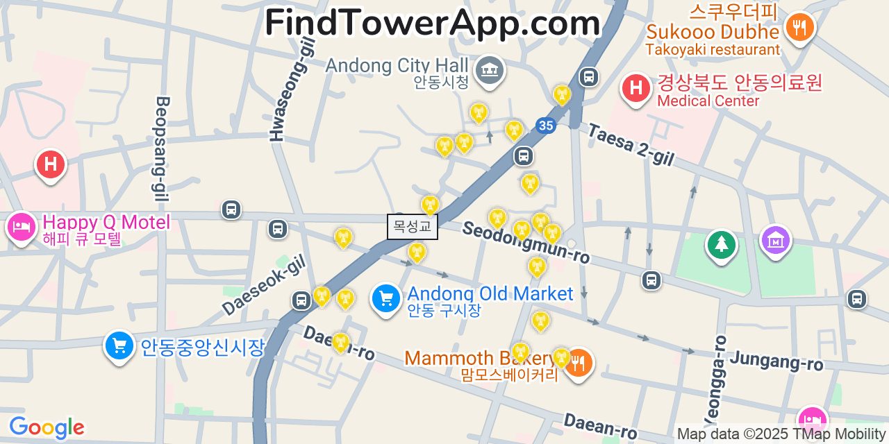 Andong Cell Towers, South-Korea - FindTower App Coverage Maps
