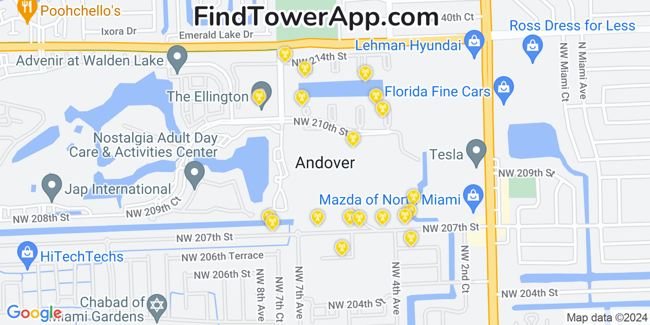 AT&T 4G/5G cell tower coverage map Andover, Florida