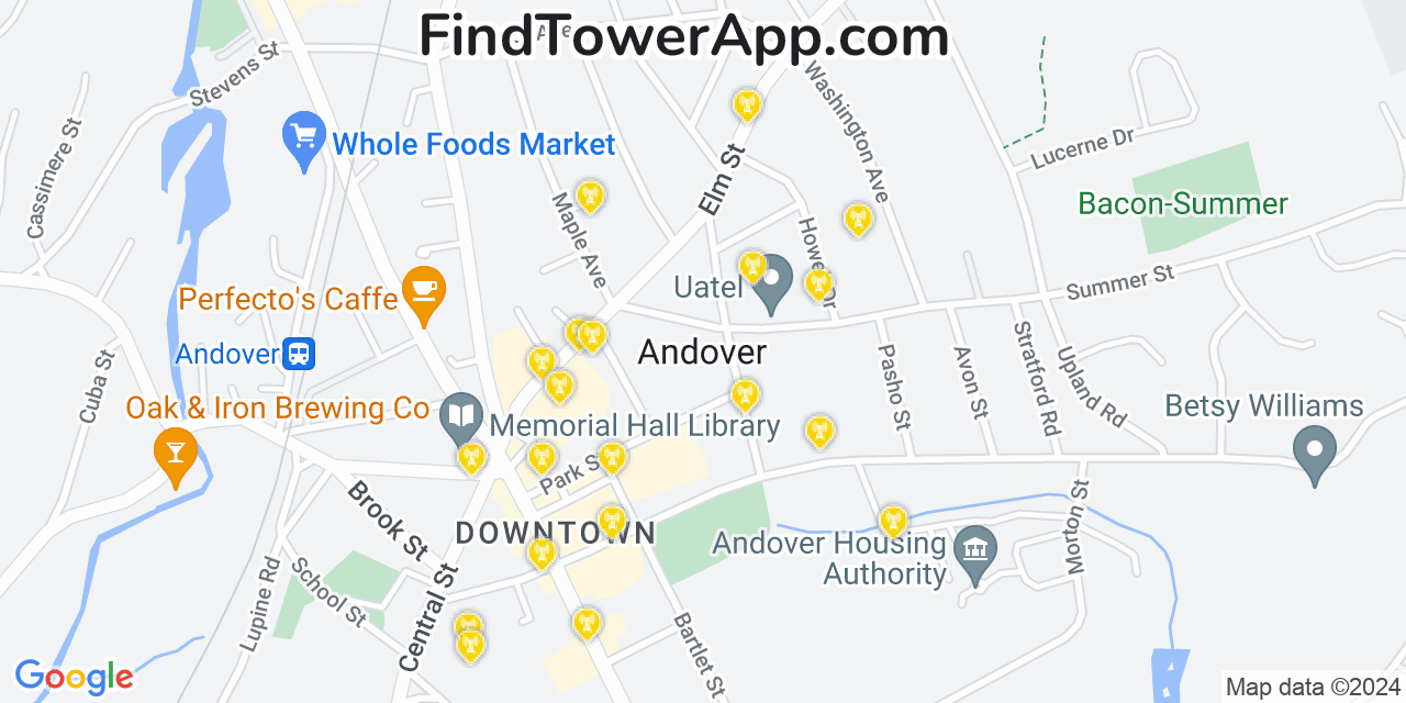 Verizon 4G/5G cell tower coverage map Andover, Massachusetts