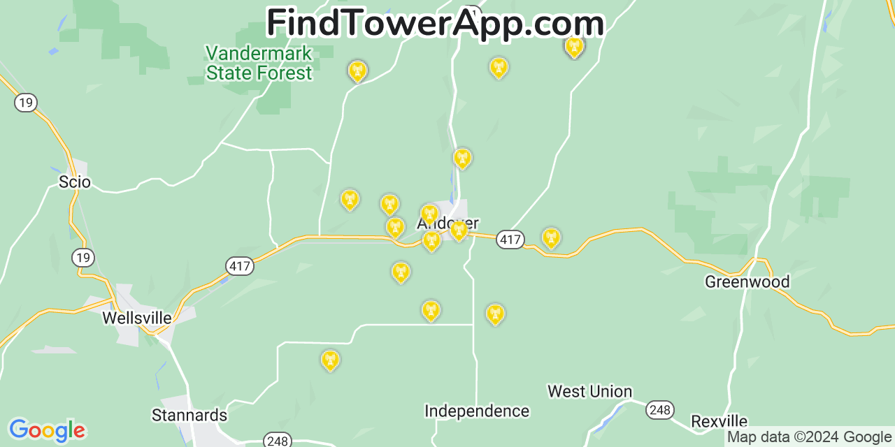 T-Mobile 4G/5G cell tower coverage map Andover, New York