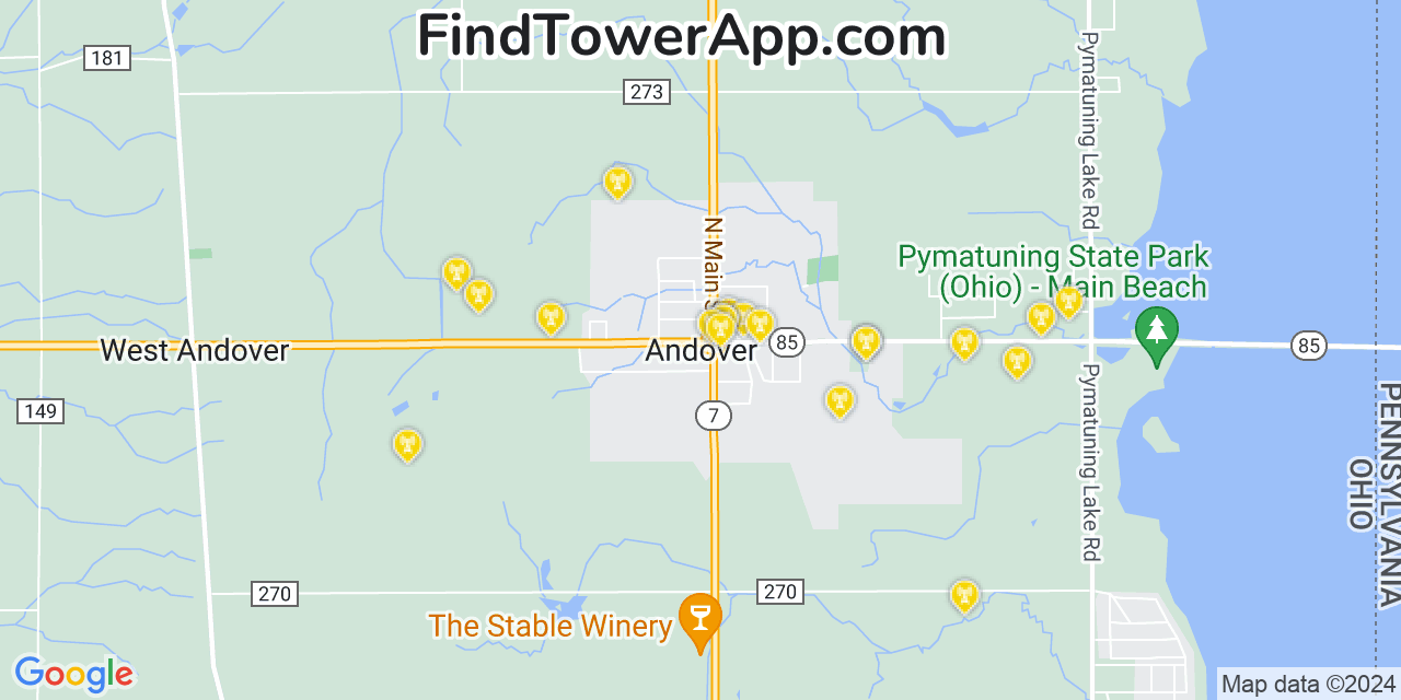 AT&T 4G/5G cell tower coverage map Andover, Ohio