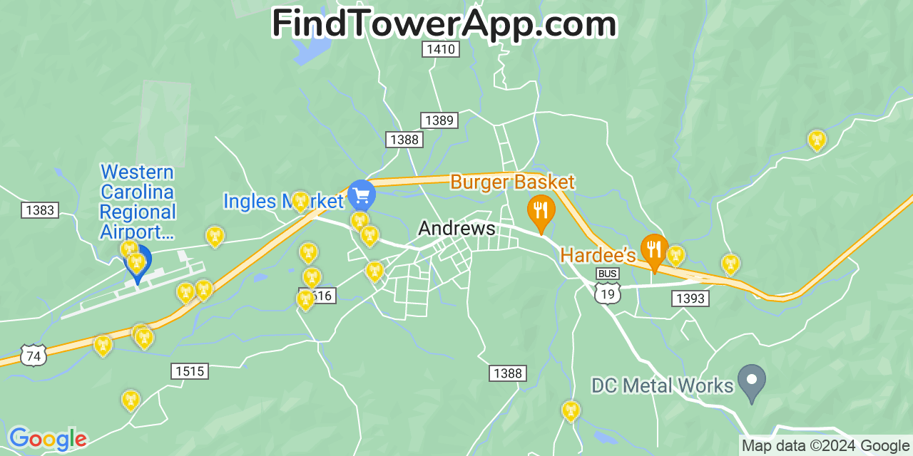 Verizon 4G/5G cell tower coverage map Andrews, North Carolina