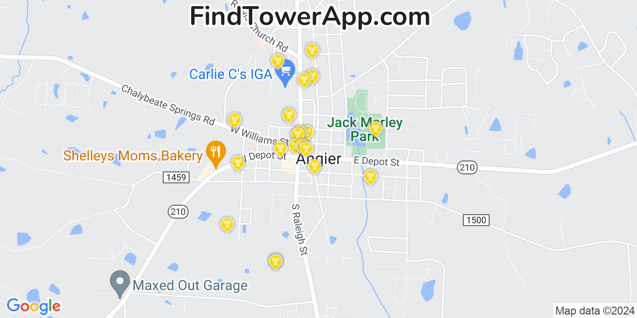 AT&T 4G/5G cell tower coverage map Angier, North Carolina