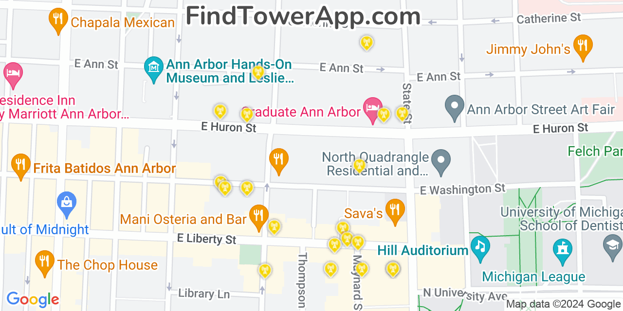 AT&T 4G/5G cell tower coverage map Ann Arbor, Michigan