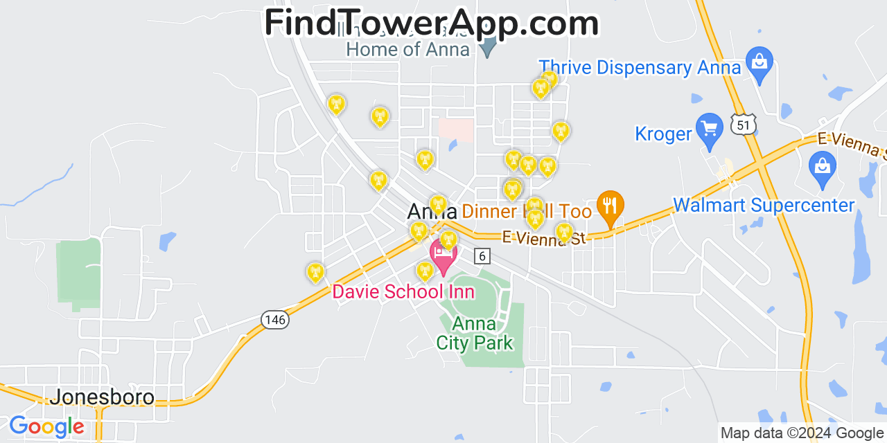 AT&T 4G/5G cell tower coverage map Anna, Illinois