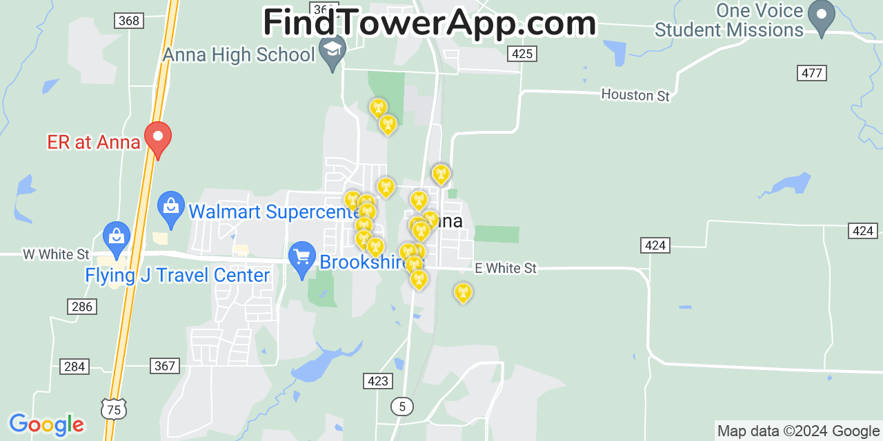 AT&T 4G/5G cell tower coverage map Anna, Texas