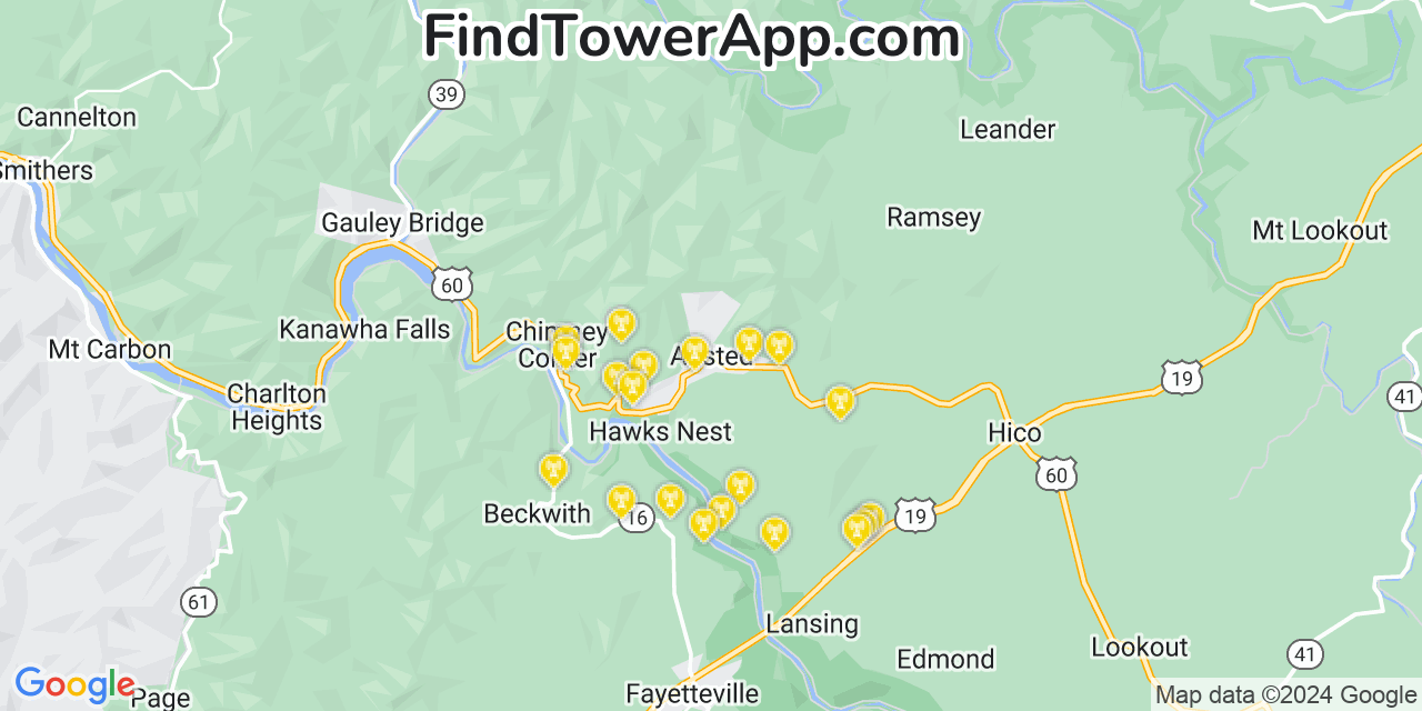 T-Mobile 4G/5G cell tower coverage map Ansted, West Virginia