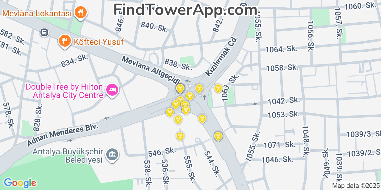Antalya Cell Towers, Turkey - FindTower App Coverage Maps