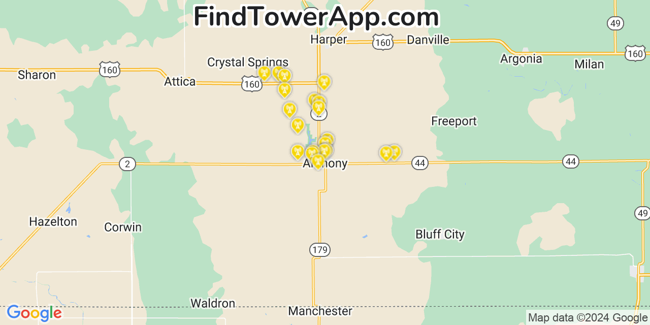 T-Mobile 4G/5G cell tower coverage map Anthony, Kansas