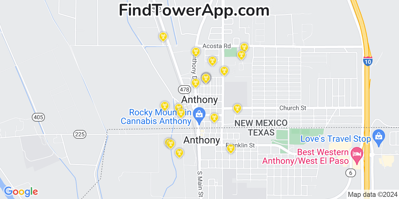 AT&T 4G/5G cell tower coverage map Anthony, New Mexico