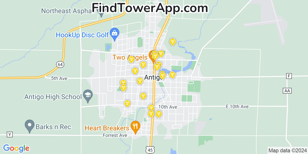 Verizon 4G/5G cell tower coverage map Antigo, Wisconsin