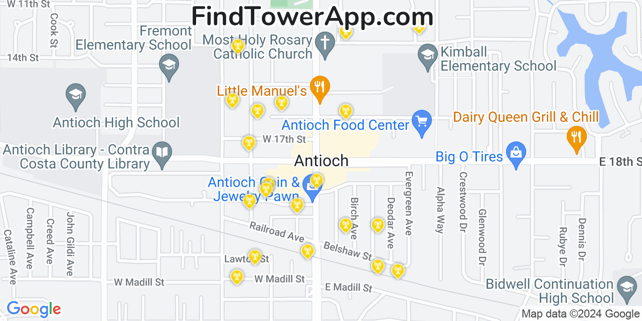 T-Mobile 4G/5G cell tower coverage map Antioch, California