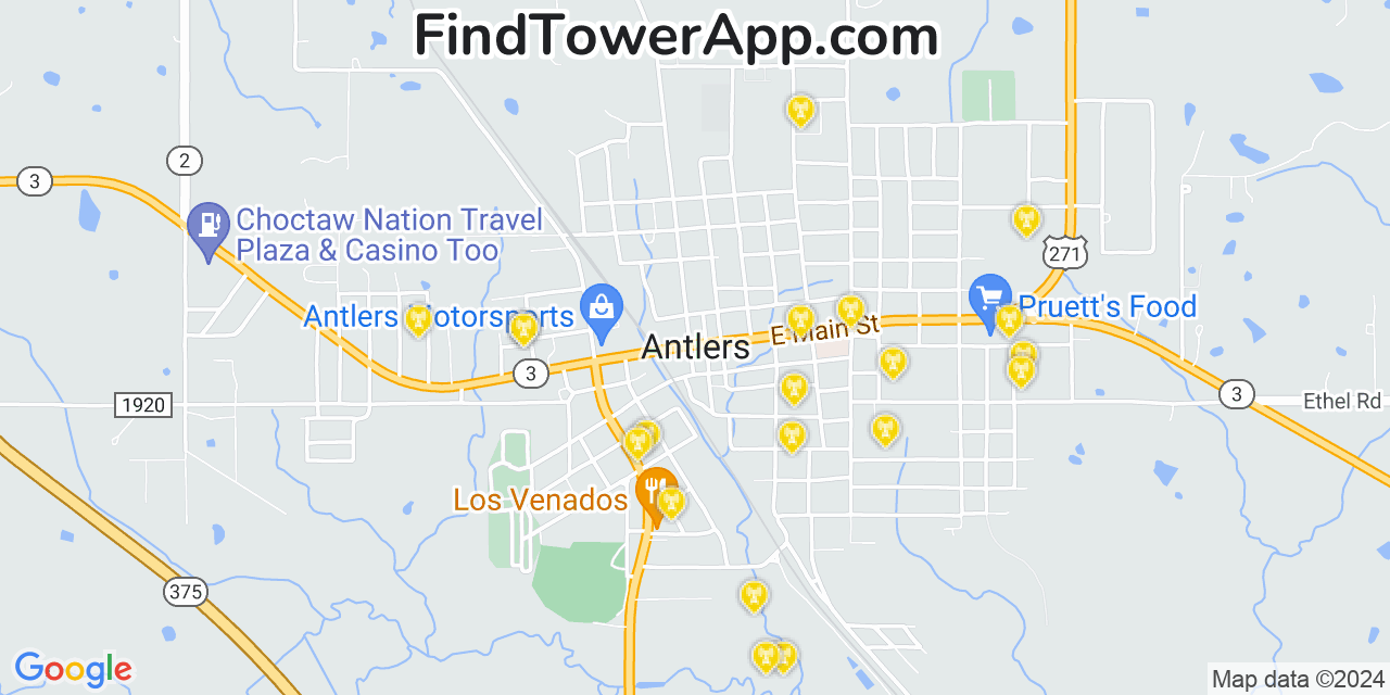 AT&T 4G/5G cell tower coverage map Antlers, Oklahoma