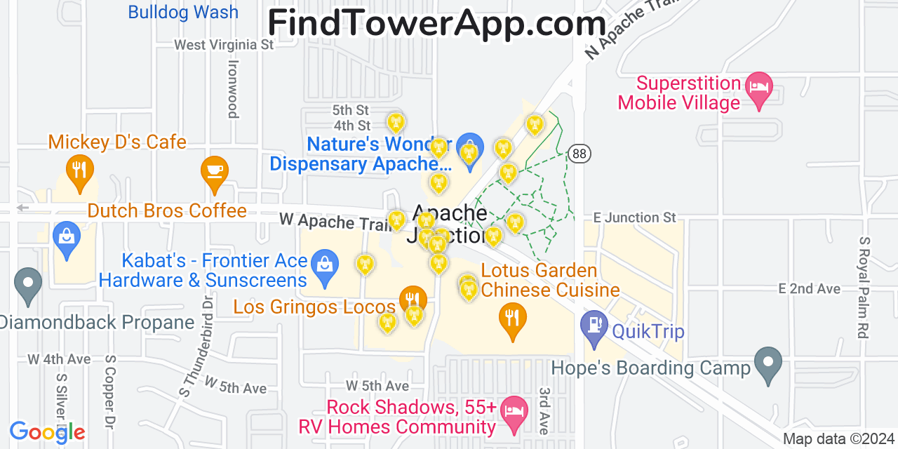 AT&T 4G/5G cell tower coverage map Apache Junction, Arizona