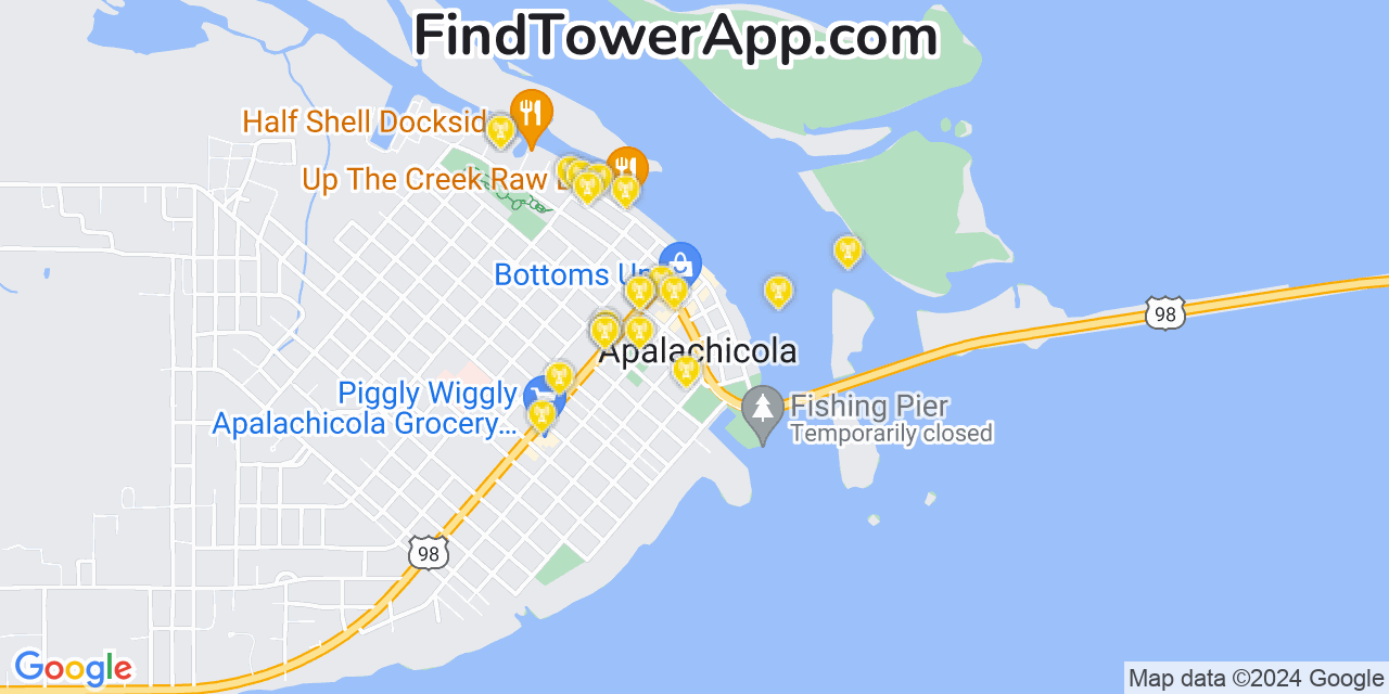 Verizon 4G/5G cell tower coverage map Apalachicola, Florida