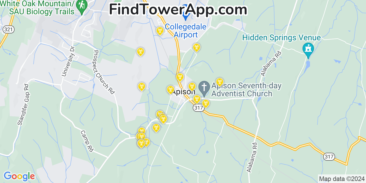 AT&T 4G/5G cell tower coverage map Apison, Tennessee