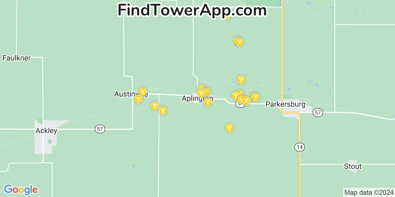 AT&T 4G/5G cell tower coverage map Aplington, Iowa