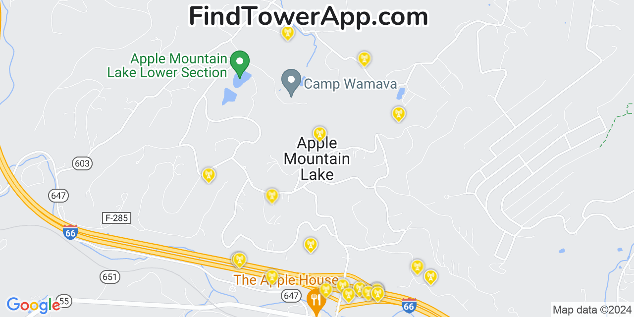 AT&T 4G/5G cell tower coverage map Apple Mountain Lake, Virginia