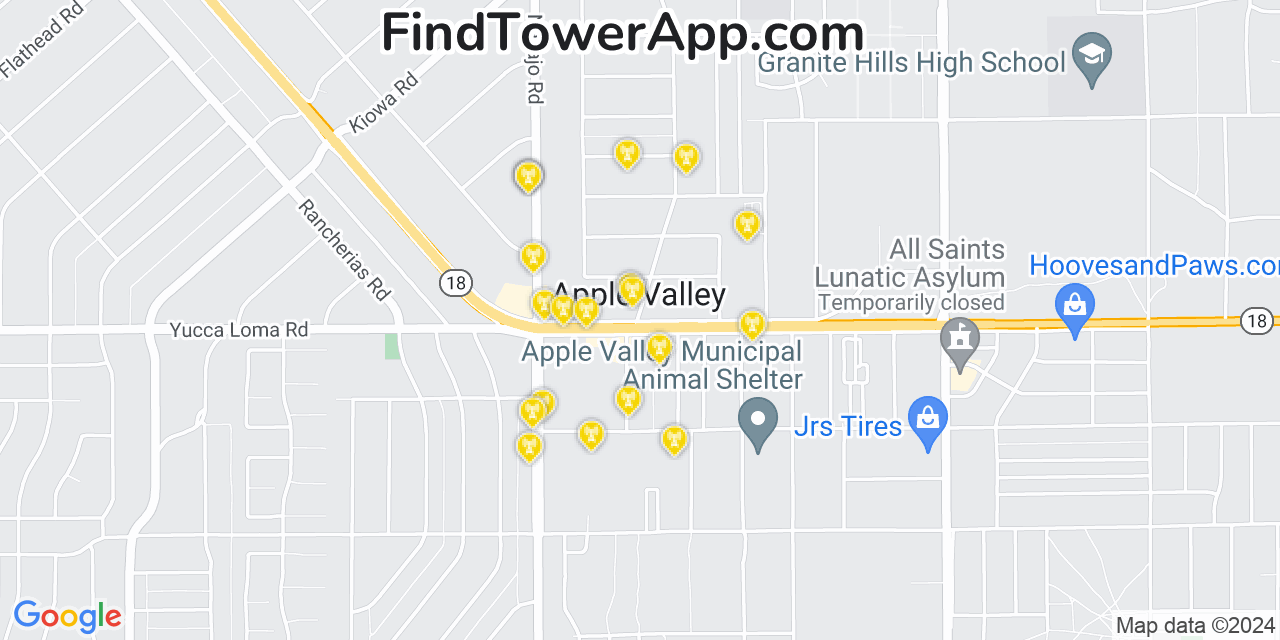 AT&T 4G/5G cell tower coverage map Apple Valley, California