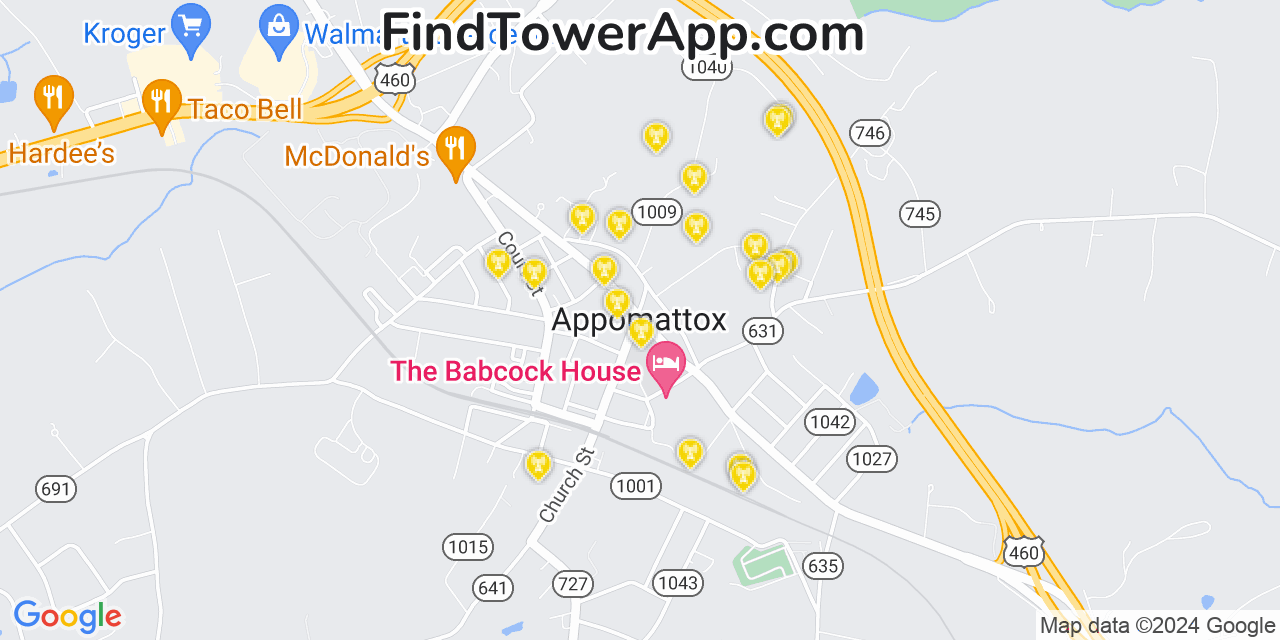 Verizon 4G/5G cell tower coverage map Appomattox, Virginia