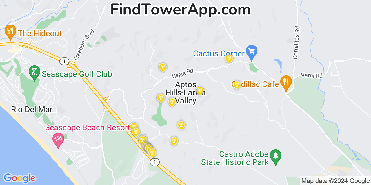 T-Mobile 4G/5G cell tower coverage map Aptos Hills Larkin Valley, California