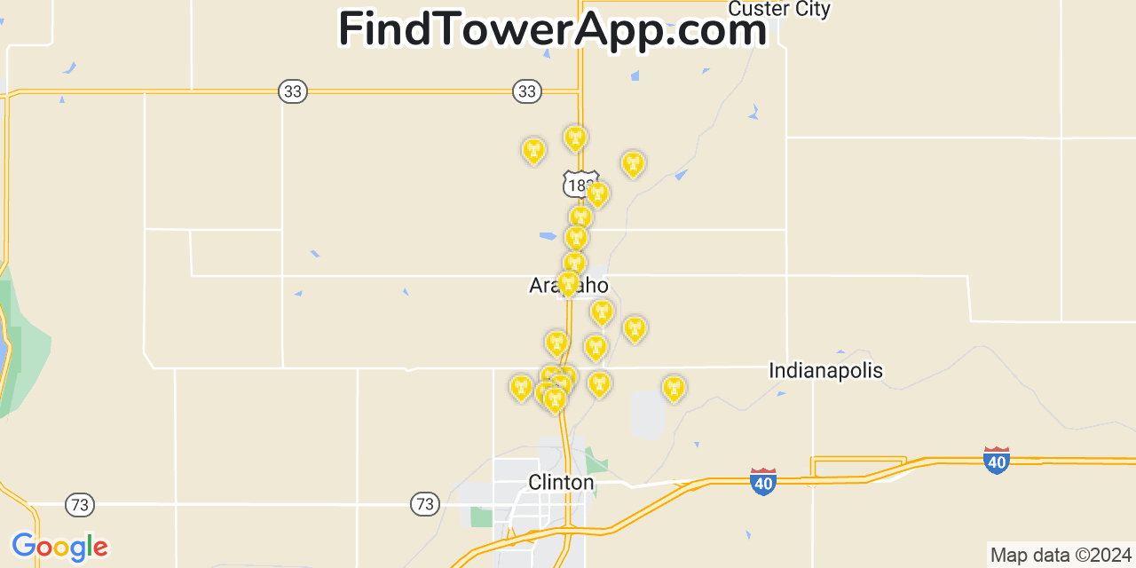 AT&T 4G/5G cell tower coverage map Arapaho, Oklahoma